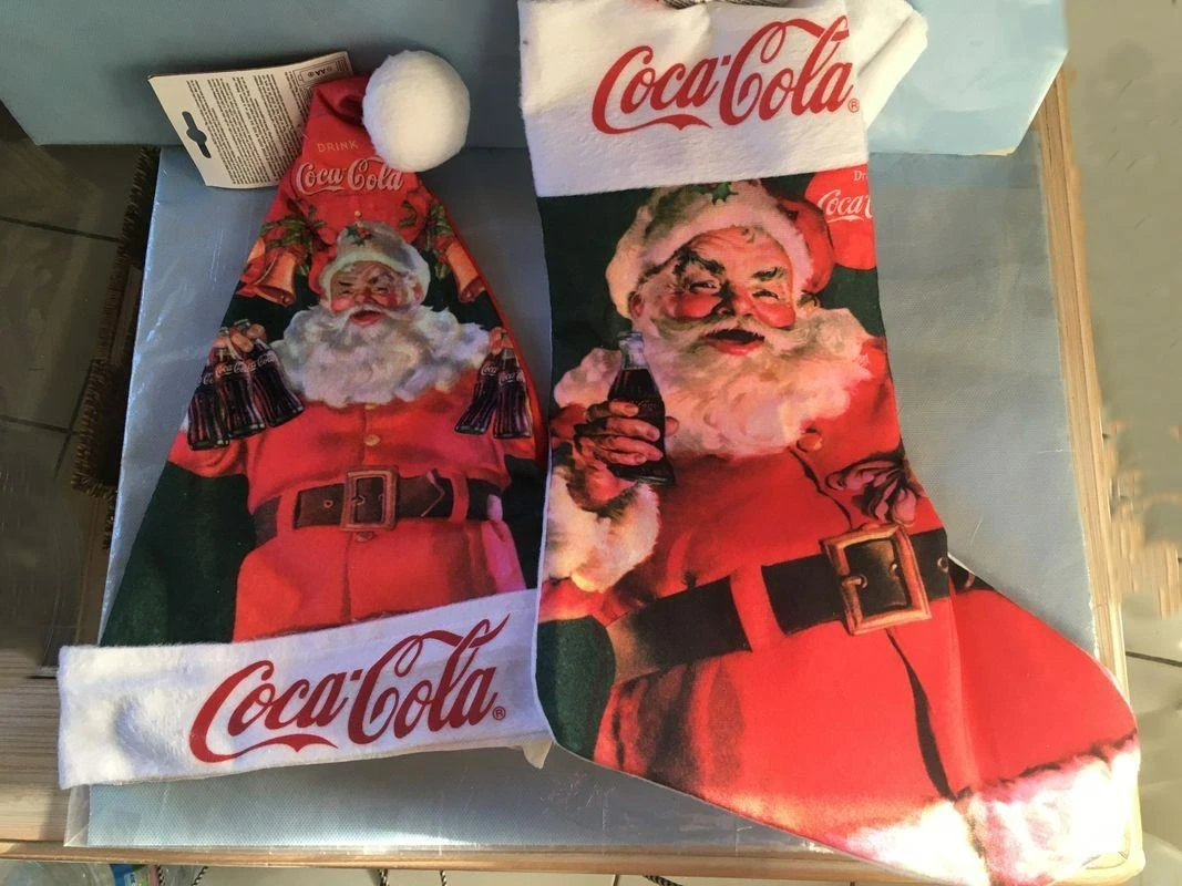Collection coca cola noel : bonnet + botte de noel lumineux xxl - neufs